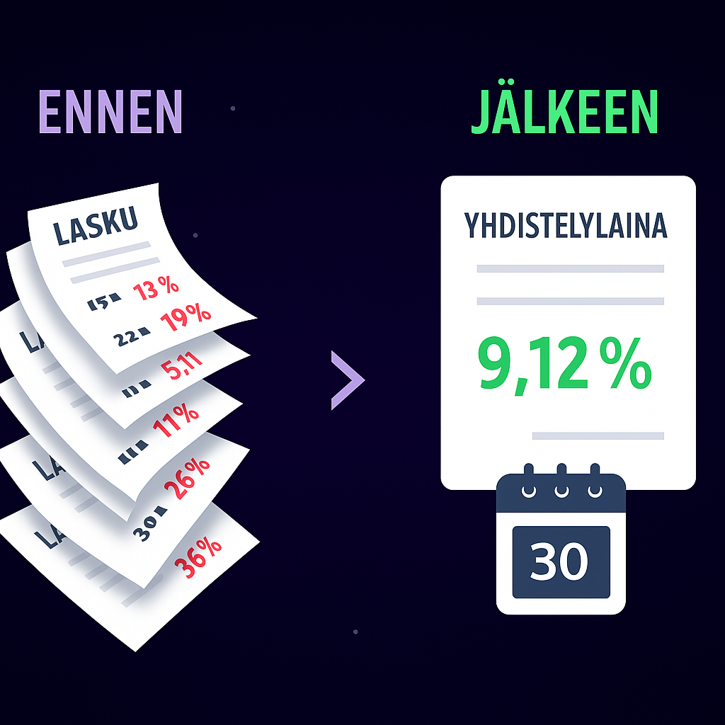 Ennen - jälkeen yhdistelylaina. Kuvituskuva